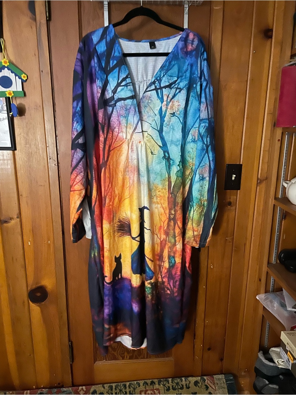 Maxi Dress with Enchanted Forest Witch Print - Multicolor